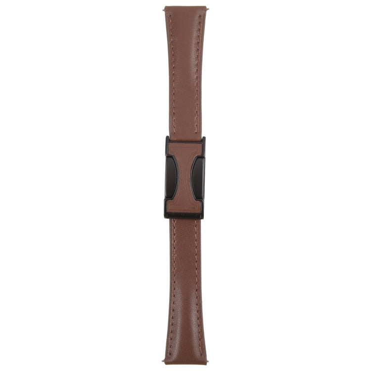 22mm Universal Slim Magnetic Buckle Genuine Leather Watch Band(Plain Weave Dark Coffee)