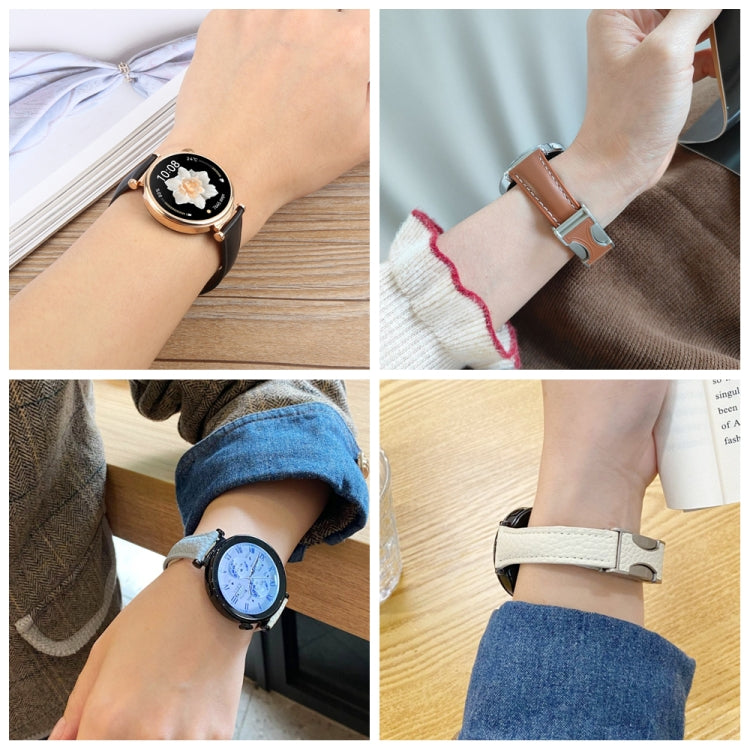 18mm Universal Slim Magnetic Buckle Genuine Leather Watch Band(Plain Weave Beige) - free shipping - PMc TechLife - Order now!