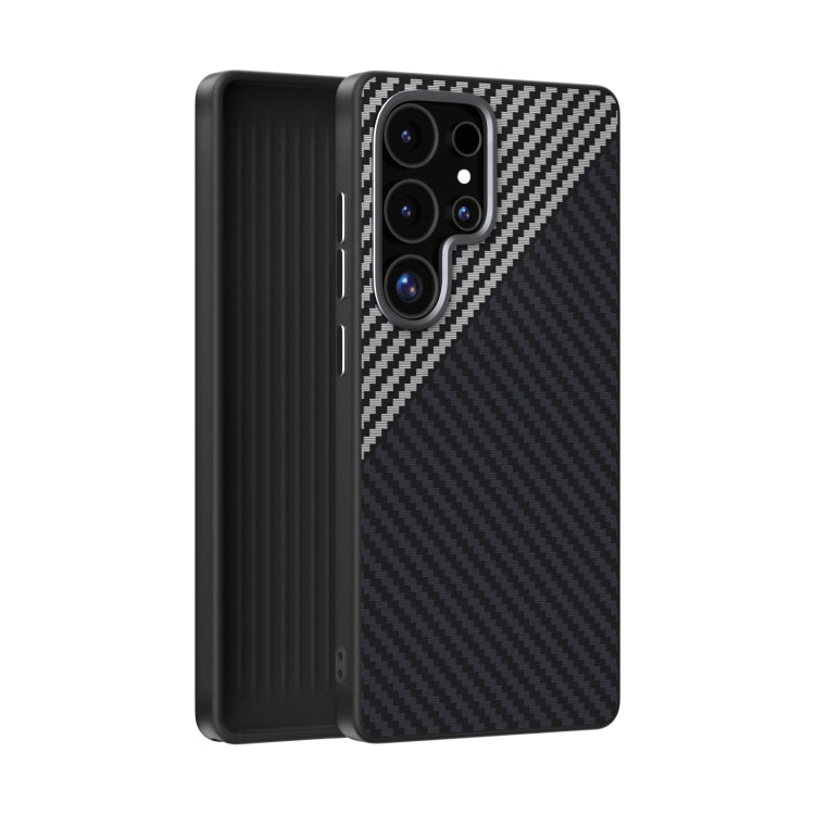 For Samsung Galaxy S25 Ultra 5G ABEEL C Carbon Fiber Series 6D Micro Relief MagSafe Phone Case(Black Grey)