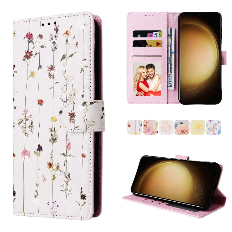For Samsung Galaxy S25+ 5G Bronzing Painting RFID Leather Phone Case(Flowers World)