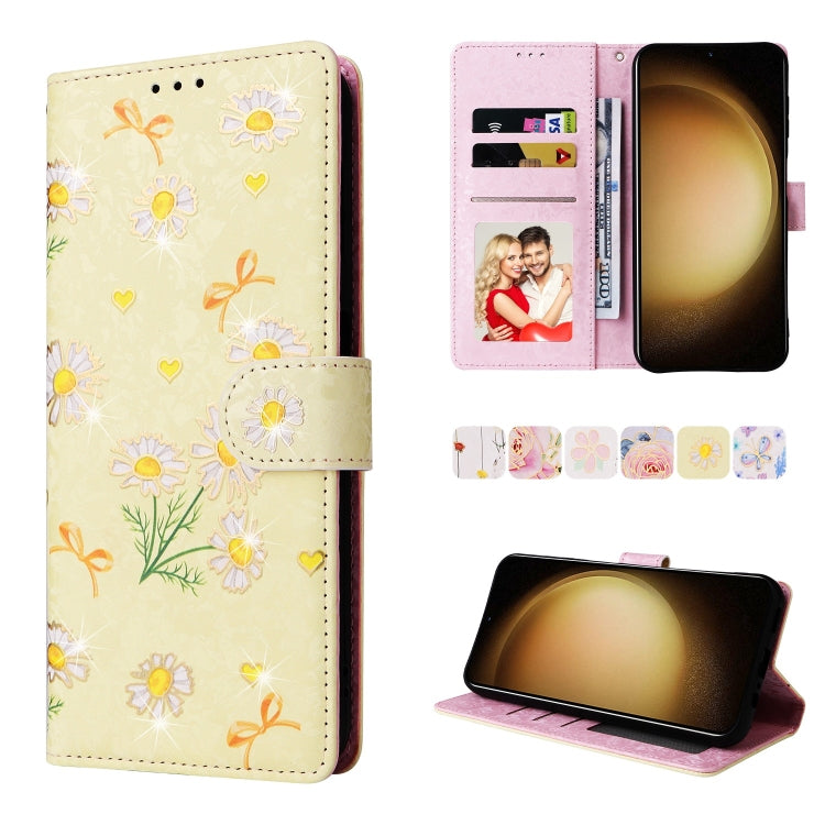 For Samsung Galaxy S25+ 5G Bronzing Painting RFID Leather Phone Case(Yellow Daisy)