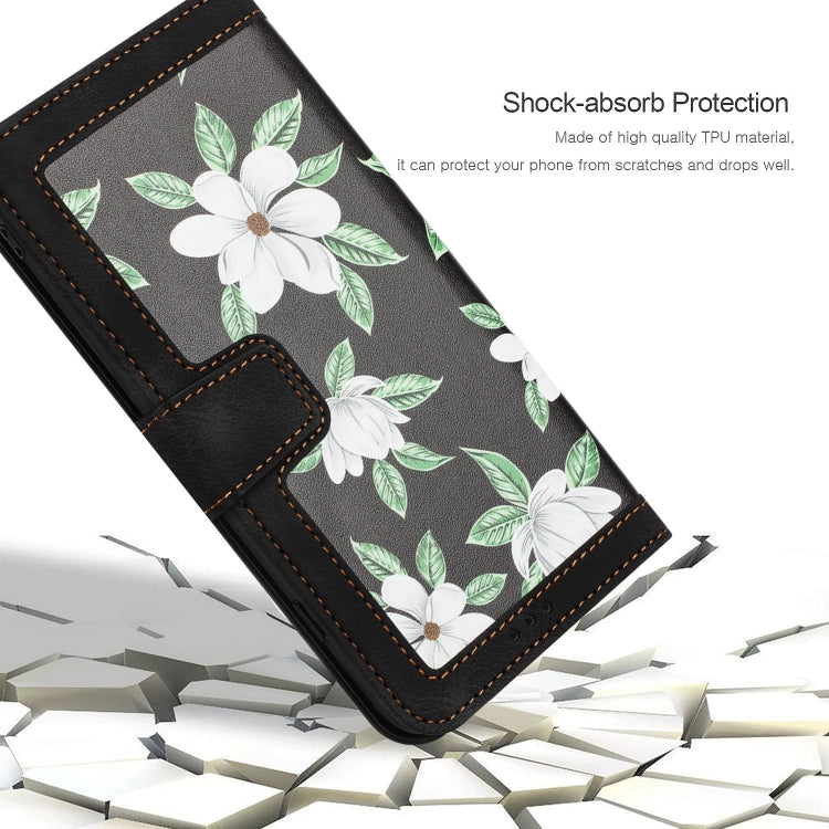 For Samsung Galaxy S25 Ultra 5G Floral Pattern Leather Phone Case with Lanyard(Black)