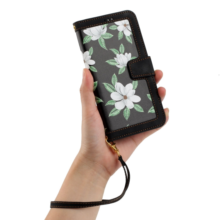 For Samsung Galaxy S25 Ultra 5G Floral Pattern Leather Phone Case with Lanyard(Black) - free shipping - PMC Jewellery - Order now!