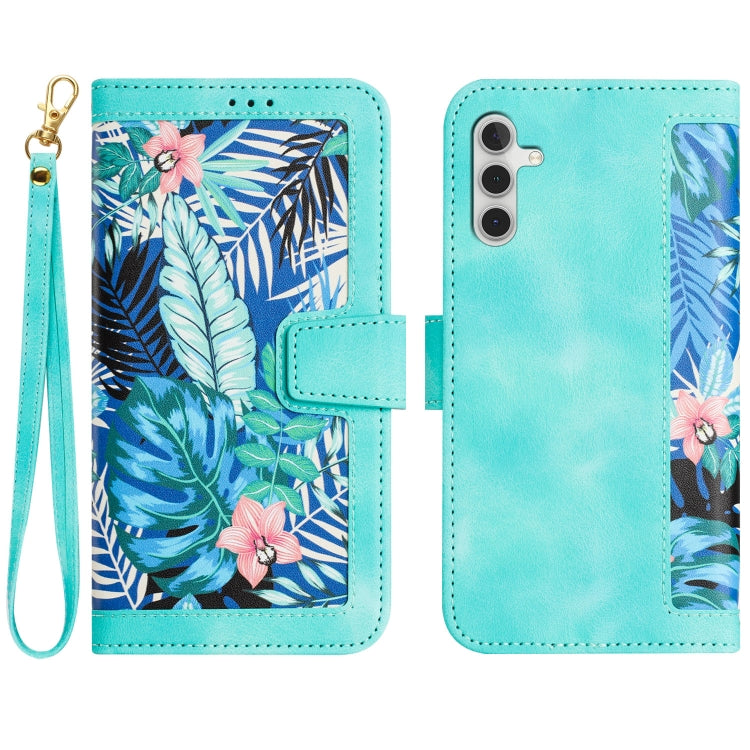 For Samsung Galaxy S25+ 5G Floral Pattern Leather Phone Case with Lanyard(Green)