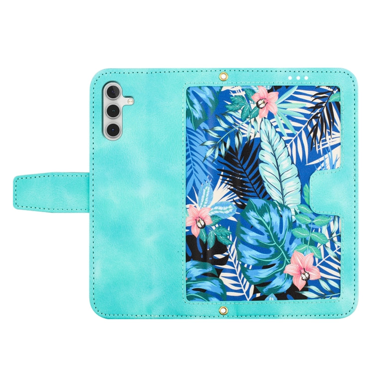 For Samsung Galaxy S25+ 5G Floral Pattern Leather Phone Case with Lanyard(Green)