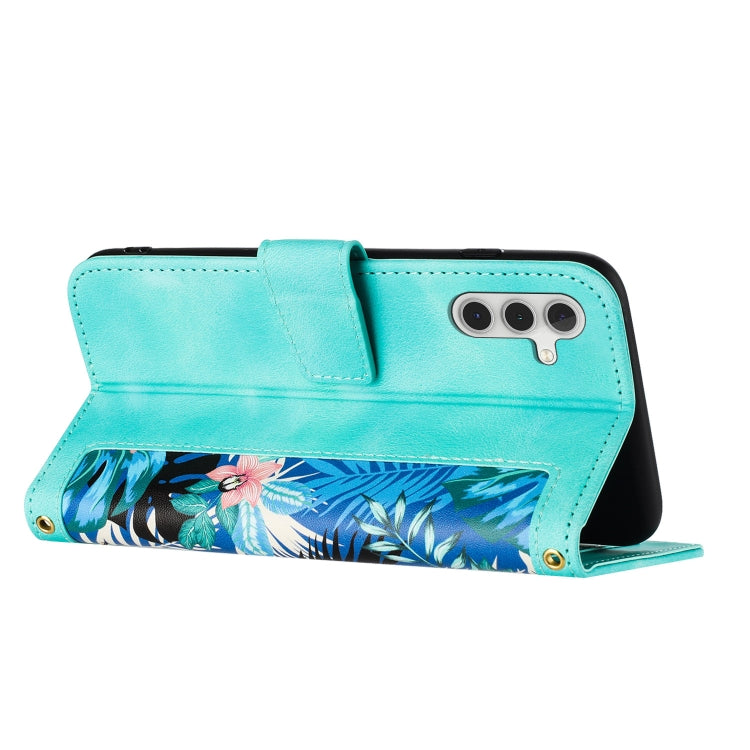 For Samsung Galaxy S25+ 5G Floral Pattern Leather Phone Case with Lanyard(Green)