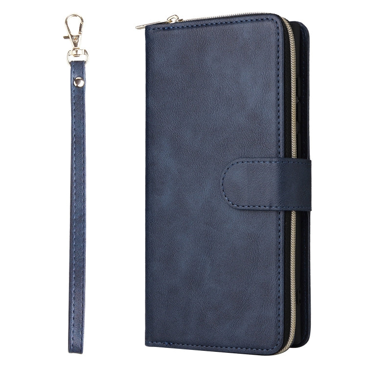 For Samsung Galaxy S25 Ultra 5G 9-Card Slots Zipper Wallet Bag Leather Phone Case(Blue)