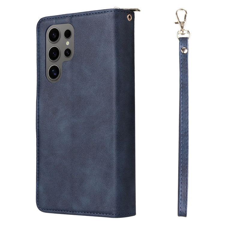 For Samsung Galaxy S25 Ultra 5G 9-Card Slots Zipper Wallet Bag Leather Phone Case(Blue)