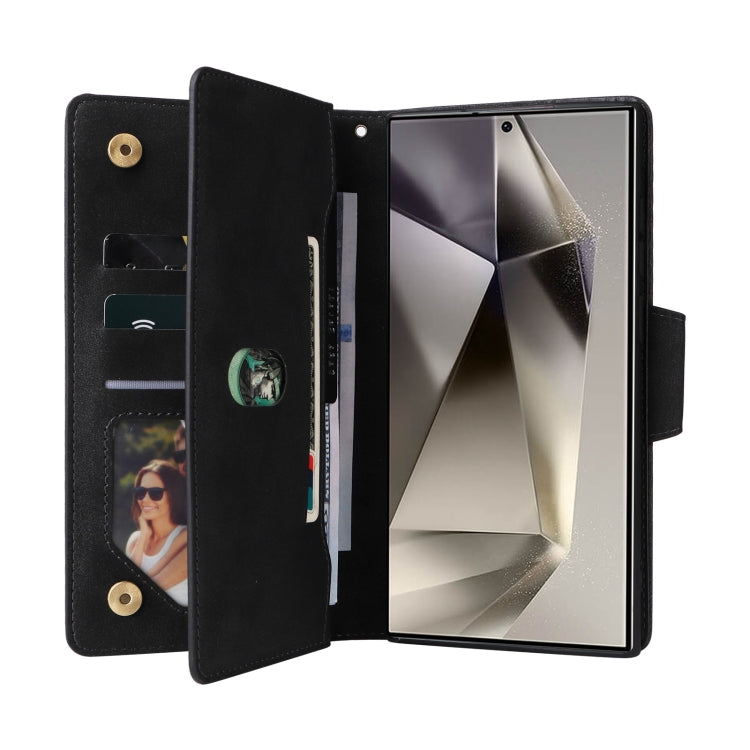 For Samsung Galaxy S25 Ultra 5G Rivet Buckle 9 Cards Three Fold Leather Phone Case(Black)