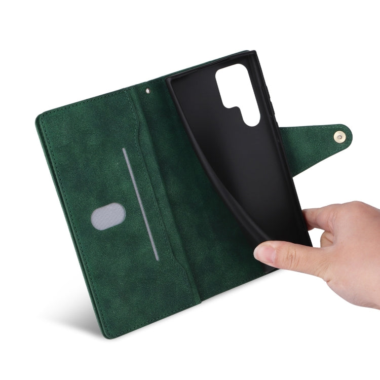 For Samsung Galaxy S25 Ultra 5G Rivet Buckle 9 Cards Three Fold Leather Phone Case(Green)