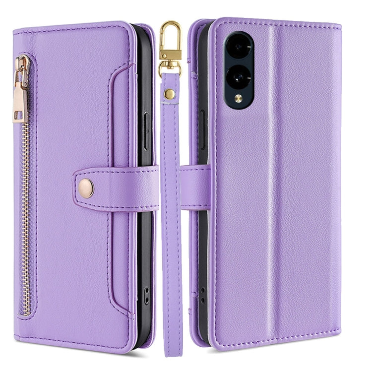 For Fujitsu Arrows We2 Sheep Texture Cross-body Zipper Wallet Leather Phone Case(Purple)