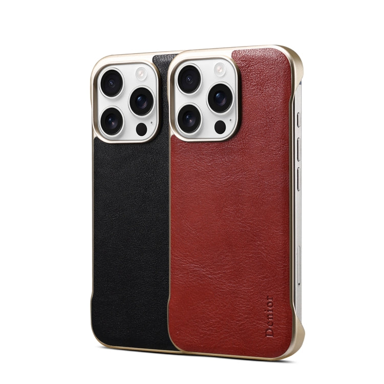For iPhone 16 Pro Denior MagSafe Genuine Leather Calf Texture Phone Case(Black)