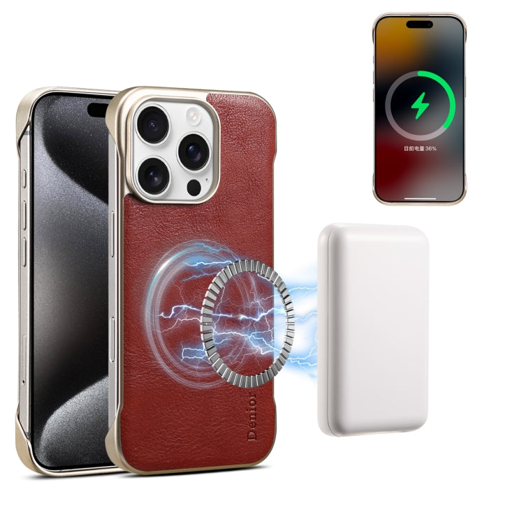 For iPhone 16 Pro Denior MagSafe Genuine Leather Calf Texture Phone Case(Black)