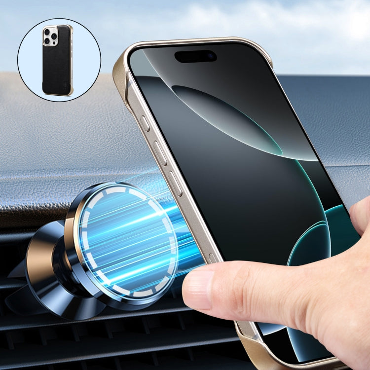 For iPhone 16 Pro Max Denior MagSafe Genuine Leather Calf Texture Phone Case(Red) - iPhone 16 Pro Max Cases by Denior | Online Shopping South Africa | PMC Jewellery | Buy Now Pay Later Mobicred