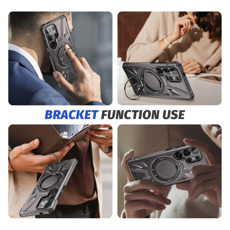 For Samsung Galaxy S25 Ultra 5G MagSafe Magnetic Shockproof Phone Case with Ring Holder(Dark Grey)