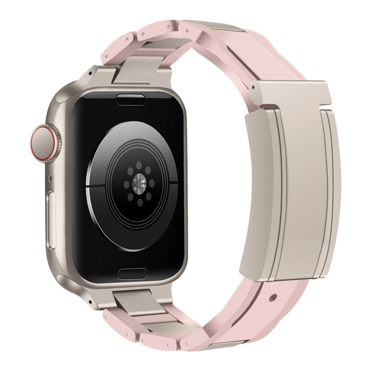 For Apple Watch 42mm / 41mm / 40mm / 38mm T-shaped Magnetic Buckle Stainless Steel Rubber Watch Band(Pink Starlight Buckle)