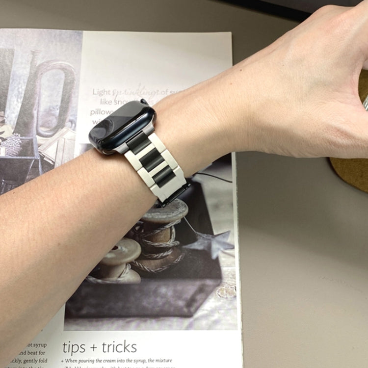 For Apple Watch 42mm / 41mm / 40mm / 38mm T-shaped Magnetic Buckle Stainless Steel Rubber Watch Band(Beige Black Buckle)