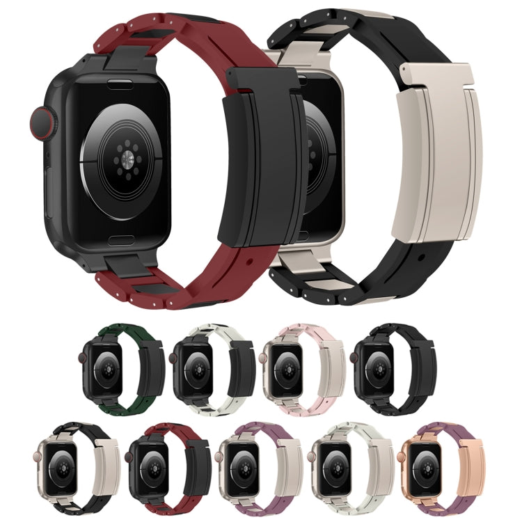 For Apple Watch 42mm / 41mm / 40mm / 38mm T-shaped Magnetic Buckle Stainless Steel Rubber Watch Band(Smoky Purple Rose Gold Buckle) - free shipping - PMC TechLife - Order now!