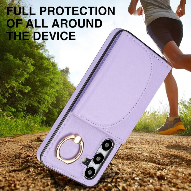 For Samsung Galaxy S25 5G Ring Holder Card Bag Skin Feel Phone Case(Purple) - Galaxy S25 5G Cases by PMC Jewellery | Online Shopping South Africa | PMC Jewellery | Buy Now Pay Later Mobicred