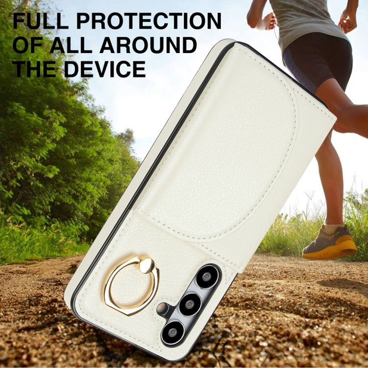 For Samsung Galaxy S25 5G Ring Holder Card Bag Skin Feel Phone Case(White) - Galaxy S25 5G Cases by PMC Jewellery | Online Shopping South Africa | PMC Jewellery | Buy Now Pay Later Mobicred