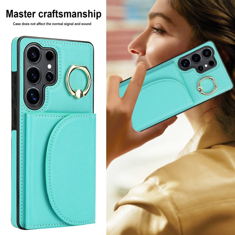 For Samsung Galaxy S25 Ultra 5G Ring Holder Card Bag Skin Feel Phone Case(Green) - Galaxy S25 Ultra 5G Cases by PMC Jewellery | Online Shopping South Africa | PMC Jewellery | Buy Now Pay Later Mobicred