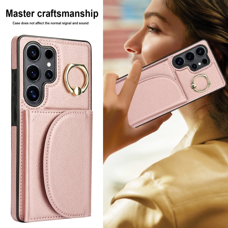 For Samsung Galaxy S25 Ultra 5G Ring Holder Card Bag Skin Feel Phone Case(Rose Gold) - Galaxy S25 Ultra 5G Cases by PMC Jewellery | Online Shopping South Africa | PMC Jewellery | Buy Now Pay Later Mobicred