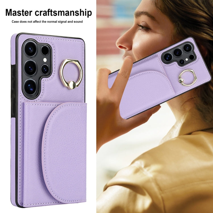 For Samsung Galaxy S25 Ultra 5G Ring Holder Card Bag Skin Feel Phone Case(Purple) - Galaxy S25 Ultra 5G Cases by PMC Jewellery | Online Shopping South Africa | PMC Jewellery | Buy Now Pay Later Mobicred