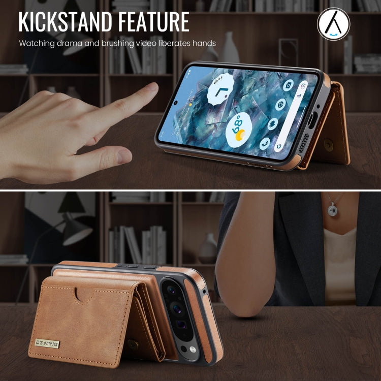 For Google Pixel 9 Pro XL DG.MING M6 Series RFID Tri-fold Card Bag Removable Leather Phone Case(Brown) - Google Cases by DG.MING | Online Shopping South Africa | PMC TechLife | Buy Now Pay Later Mobicred