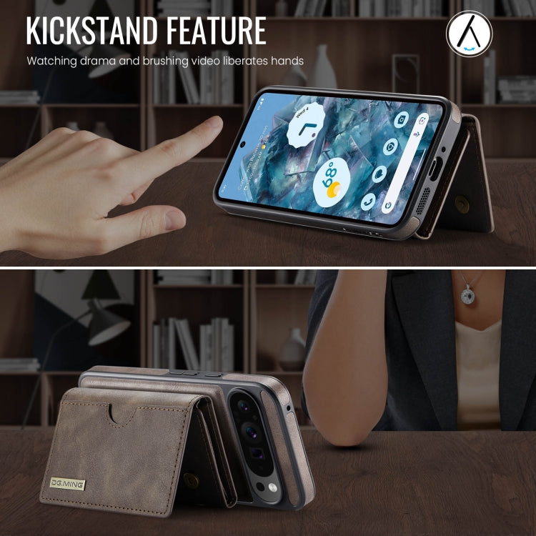 For Google Pixel 9 Pro XL DG.MING M6 Series RFID Tri-fold Card Bag Removable Leather Phone Case(Coffee) - Google Cases by DG.MING | Online Shopping South Africa | PMC TechLife | Buy Now Pay Later Mobicred