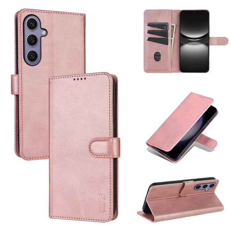 For Samsung Galaxy S25+ 5G AZNS Skin Feel Calf Texture Flip Leather Phone Case(Rose Gold)