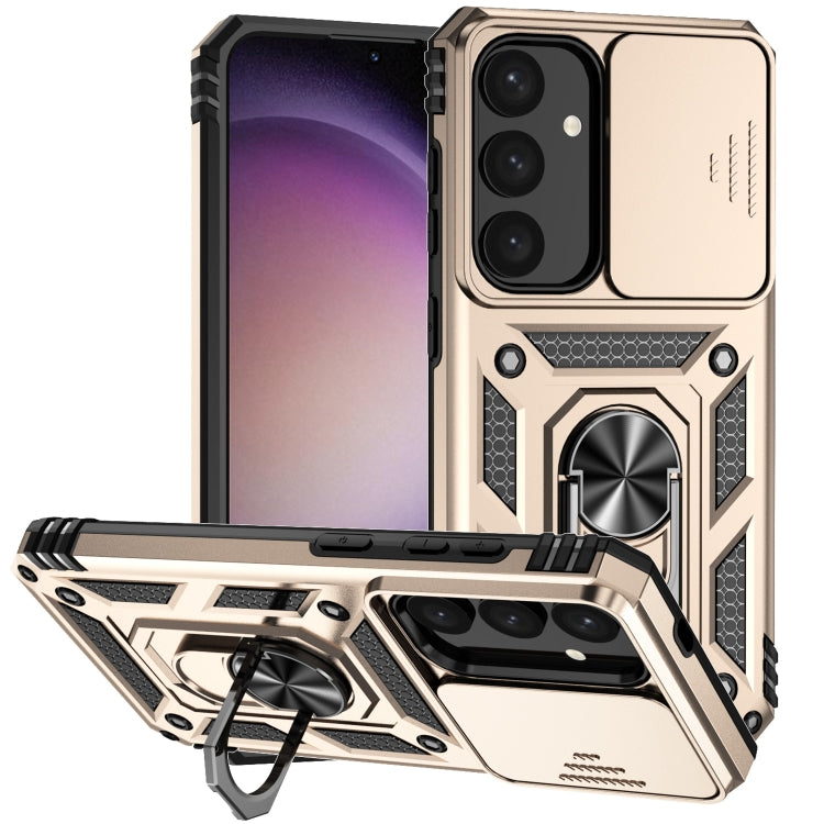 For Samsung Galaxy S25+ 5G Sliding Camshield Holder Phone Case(Gold)