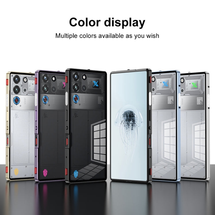 For ZTE nubia Red Magic 10 Pro / 10 Pro+ Snap Buckle Metal Frame Glass Back Panel Phone Case(Sierra Blue)