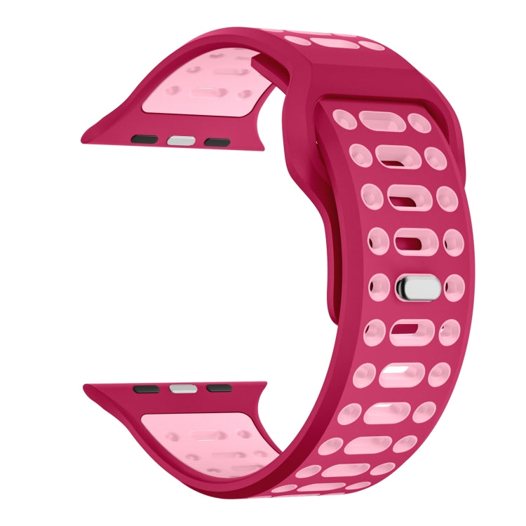 For Apple Watch 46mm / 49mm / 45mm / 44mm Single Nail Dual-Color Multi-hole Silicone Watch Band(Magenta Light Pink)