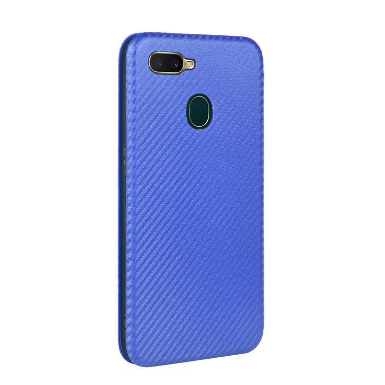 For OPPO A7(AX7) / A5s / AX5s / A12 Carbon Fiber Texture Horizontal Flip TPU + PC + PU Leather Case with Card Slot(Blue)