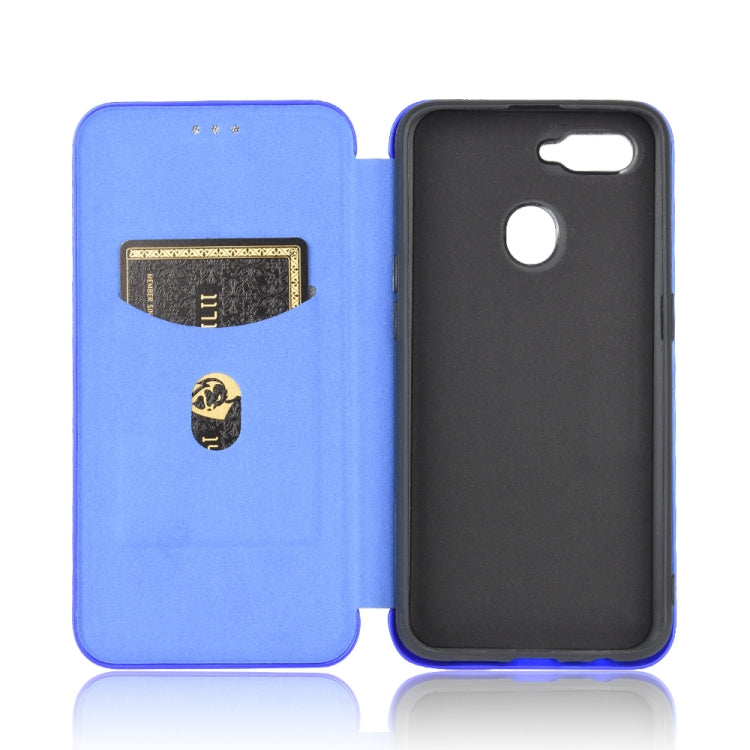 For OPPO A7(AX7) / A5s / AX5s / A12 Carbon Fiber Texture Horizontal Flip TPU + PC + PU Leather Case with Card Slot(Blue)