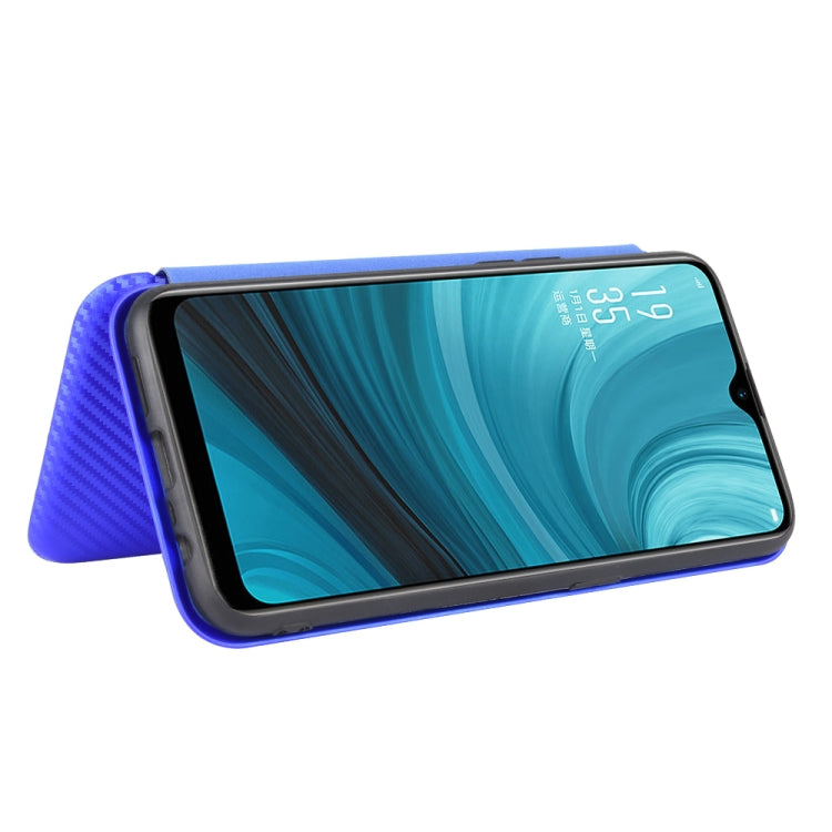 For OPPO A7(AX7) / A5s / AX5s / A12 Carbon Fiber Texture Horizontal Flip TPU + PC + PU Leather Case with Card Slot(Blue)