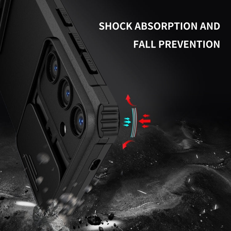 For Samsung Galaxy S25+ 5G Stereoscopic Holder Sliding Camshield Phone Case(Black)
