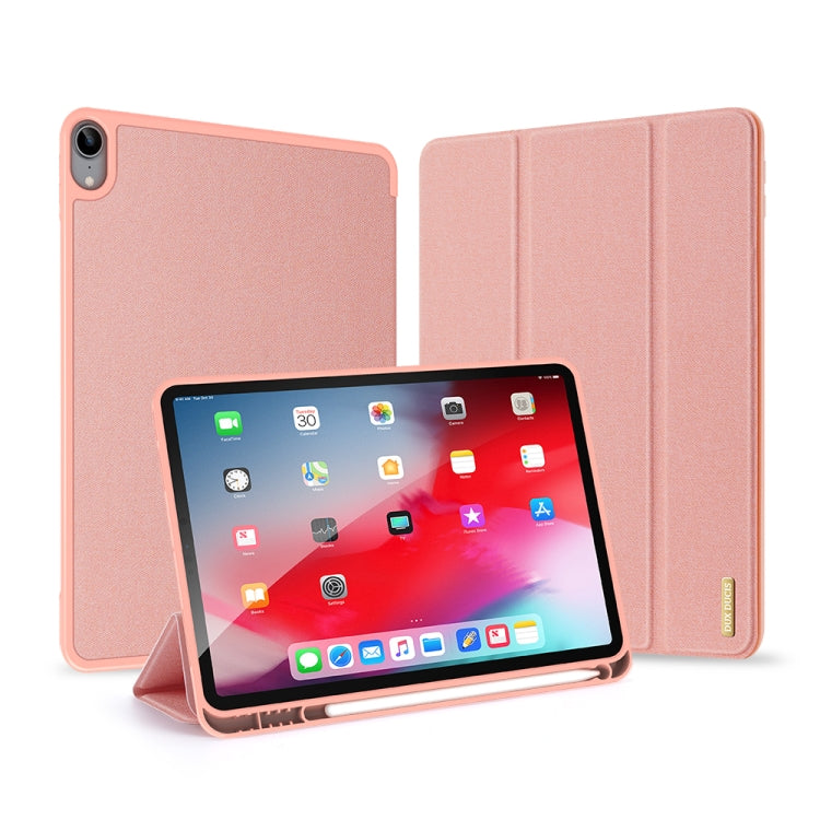 For iPad Air 11 2025 / 2024 / 2022 / 2020 10.9 DUX DUCIS Domo Series Horizontal Flip Magnetic TPU + PU Leather Case with Three-folding Holder & Pen Slot(Pink)