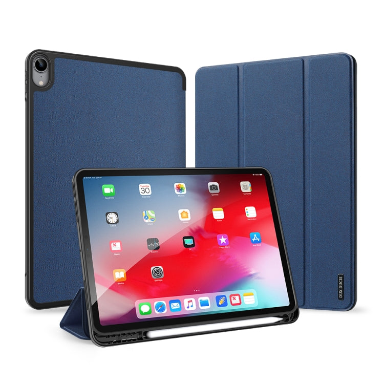 For iPad Air 11 2024 / 2022 / 2020 10.9 DUX DUCIS Domo Series Horizontal Flip Magnetic TPU + PU Leather Case with Three-folding Holder & Pen Slot(Blue)