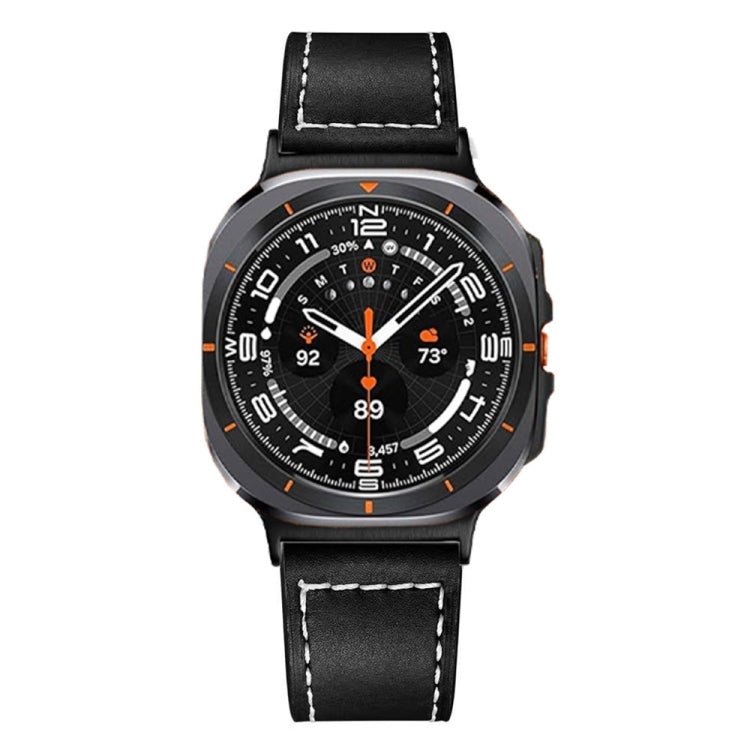 For Samsung Galaxy Watch Ultra 47mm Black Buckle Genuine Leather Watch Band(Black)
