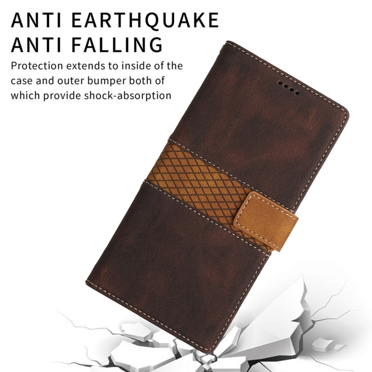 For Samsung Galaxy S25+ 5G Grid Stitching Leather Phone Case with Lanyard(Brown) - Galaxy S25+ 5G Cases by PMC Jewellery | Online Shopping South Africa | PMC Jewellery | Buy Now Pay Later Mobicred