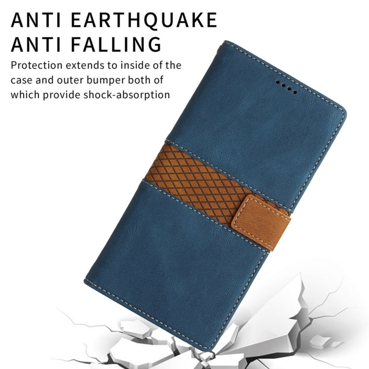 For Samsung Galaxy S25 Ultra 5G Grid Stitching Leather Phone Case with Lanyard(Blue) - Galaxy S25 Ultra 5G Cases by PMC Jewellery | Online Shopping South Africa | PMC Jewellery | Buy Now Pay Later Mobicred