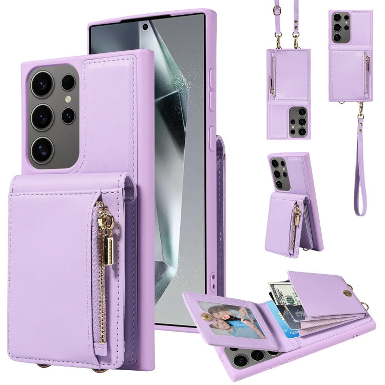 For Samsung Galaxy S25 Ultra 5G Crossbody Lanyard Zipper Wallet Leather Phone Case(Purple)