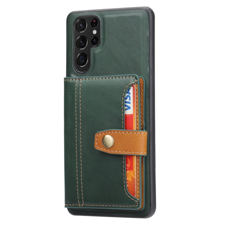 For Samsung Galaxy S25 Ultra 5G Calfskin Card Slot TPU Hybrid PU Phone Case(Green)