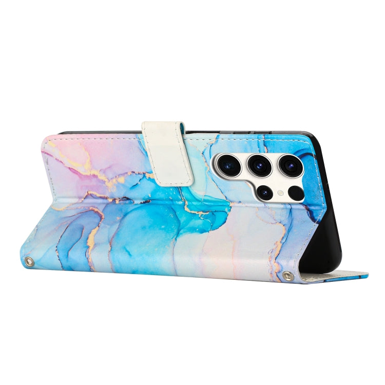 For Samsung Galaxy S25 Ultra 5G Painted Marble Pattern Leather Phone Case(Pink Green)