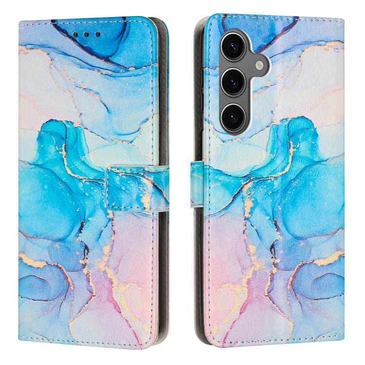 For Samsung Galaxy S25+ 5G Painted Marble Pattern Leather Phone Case(Pink Green)