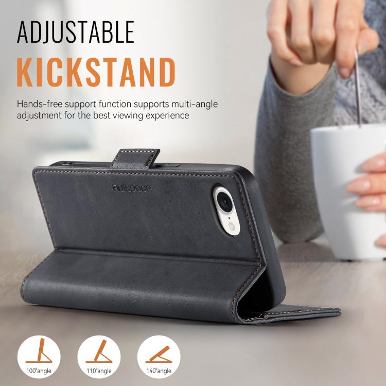 For iPhone 16e AutSpace A11 Side Buckle MagSafe Magnetic RFID Phone Leather Case(Black) - free shipping - PMC Jewellery - Order now!