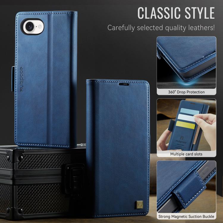 For iPhone 16e AutSpace A11 Side Buckle MagSafe Magnetic RFID Phone Leather Case(Blue) - free shipping - PMC Jewellery - Order now!