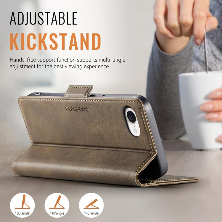 For iPhone 16e AutSpace A11 Side Buckle MagSafe Magnetic RFID Phone Leather Case(Coffee) - free shipping - PMC Jewellery - Order now!