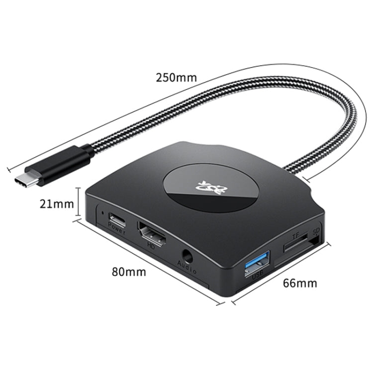 YCE-Z70A Type-C to PD 3.0, USB 3.0x2 + SD/TF, 3.5mm and HD1.4 Docking Station Video Capture Card(Black)